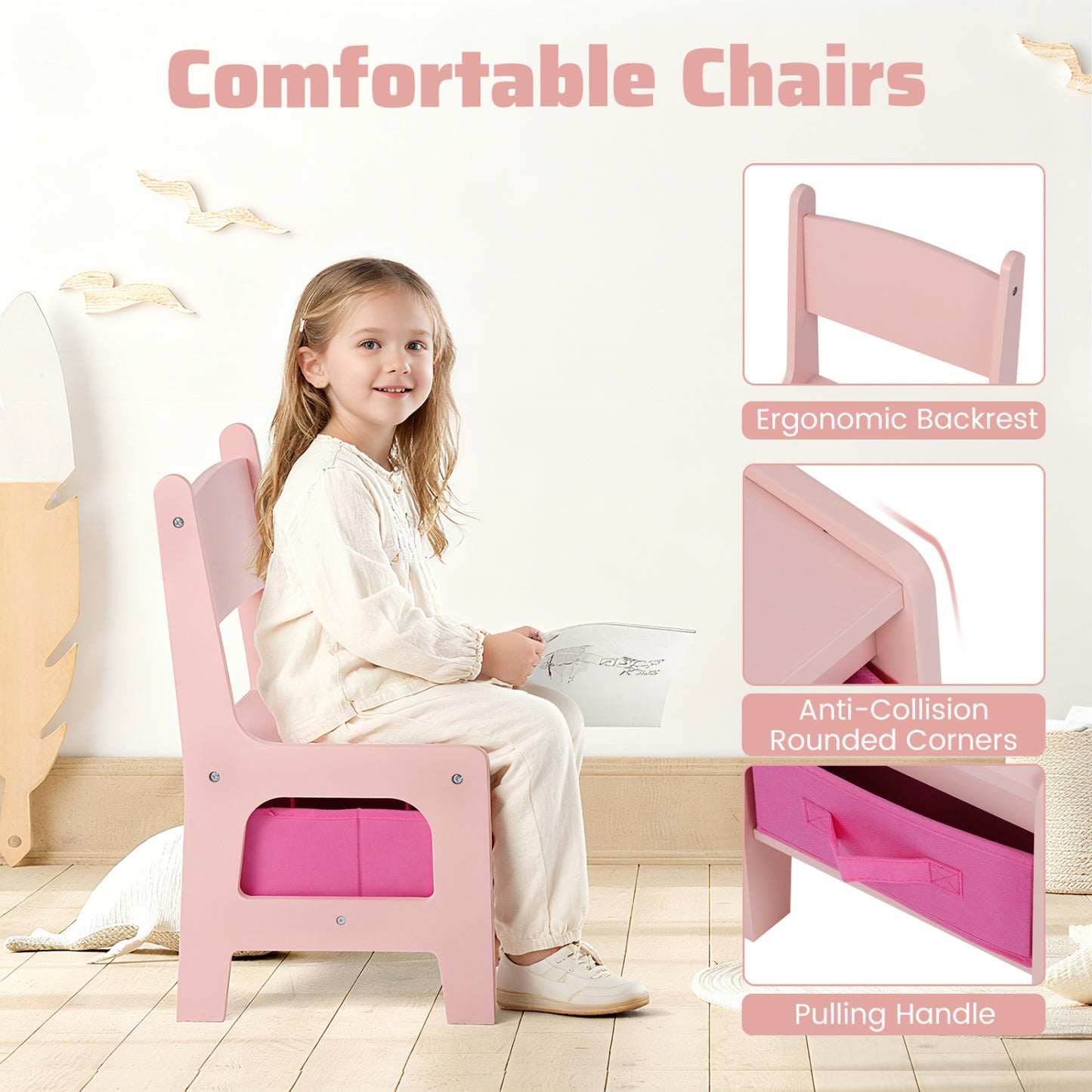 Ensemble de table et chaises d'activités pour enfants tout-petits 4 en 1, Rose
