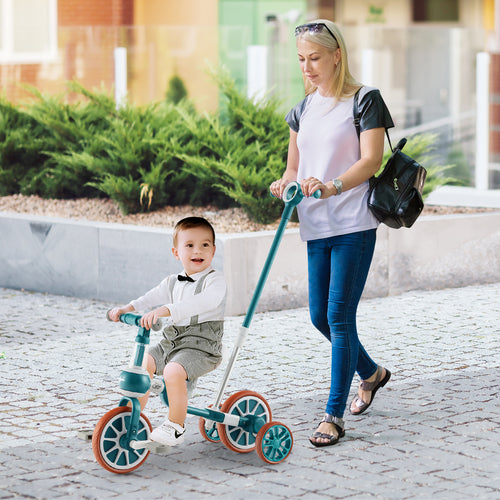 4-in-1 Kids Tricycle with Adjustable Parent Push Handle for 2-4 Years Old, Green