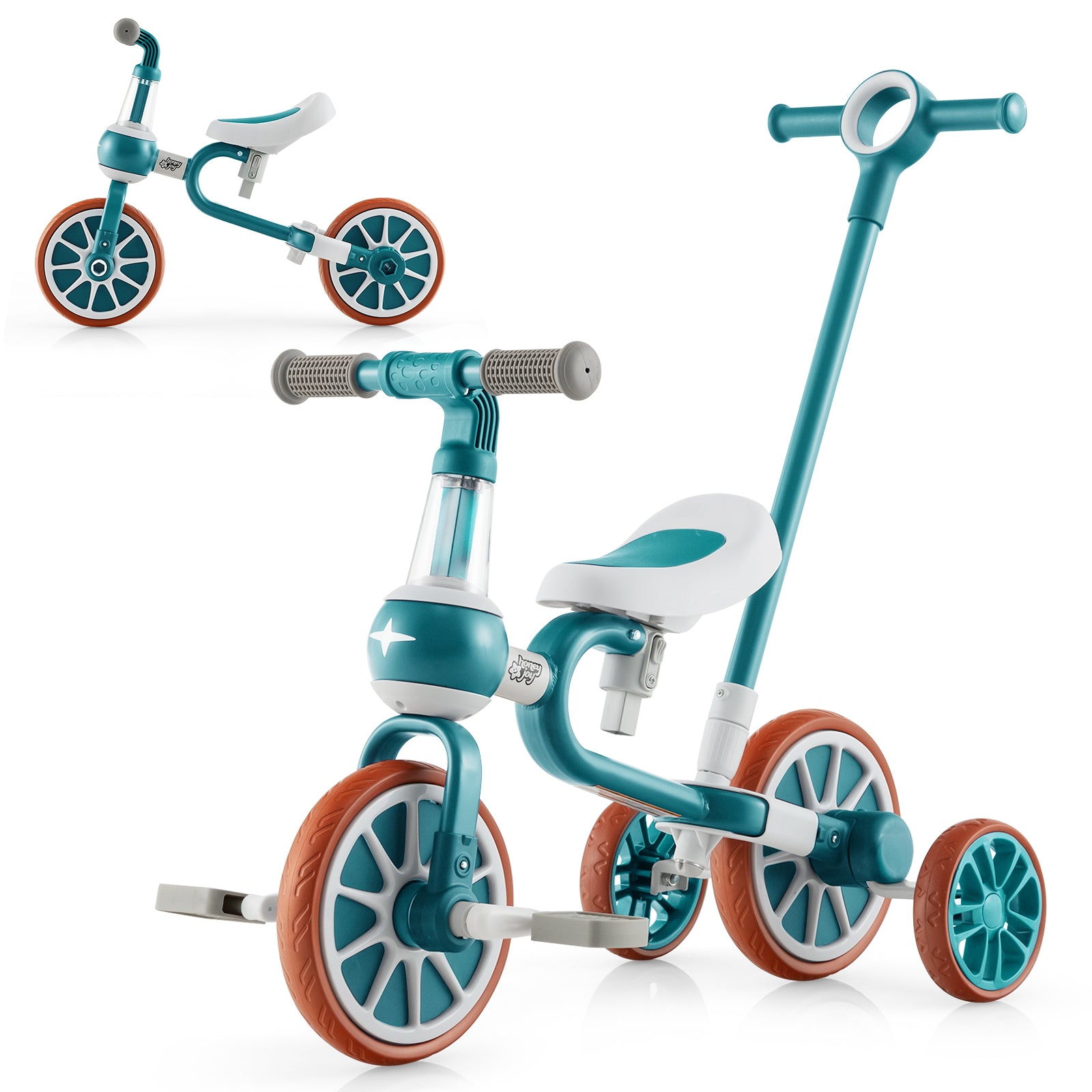 4-in-1 Kids Tricycle with Adjustable Parent Push Handle for 2-4 Years Old, Green Push & Pedal Ride On Toys at Gallery Canada