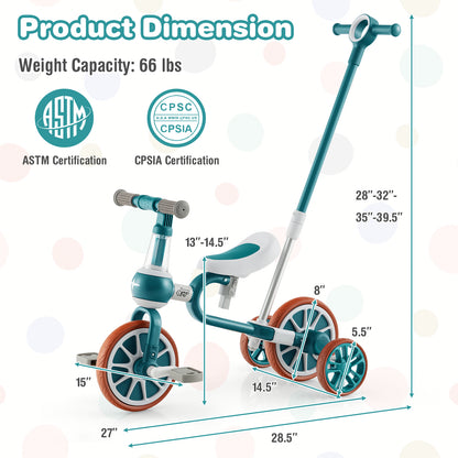 4-in-1 Kids Tricycle with Adjustable Parent Push Handle for 2-4 Years Old, Green Push & Pedal Ride On Toys at Gallery Canada