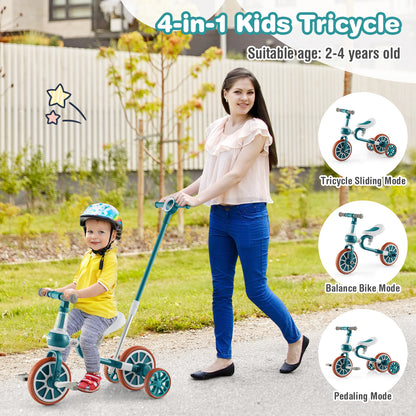 4-in-1 Kids Tricycle with Adjustable Parent Push Handle for 2-4 Years Old, Green Push & Pedal Ride On Toys at Gallery Canada