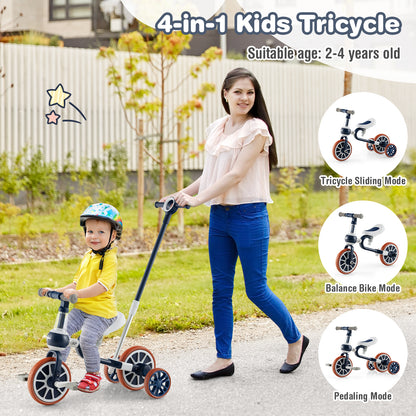4-in-1 Kids Trike Bike with Seat Height and Adjustable Parent Push Handle, Navy Push & Pedal Ride On Toys at Gallery Canada