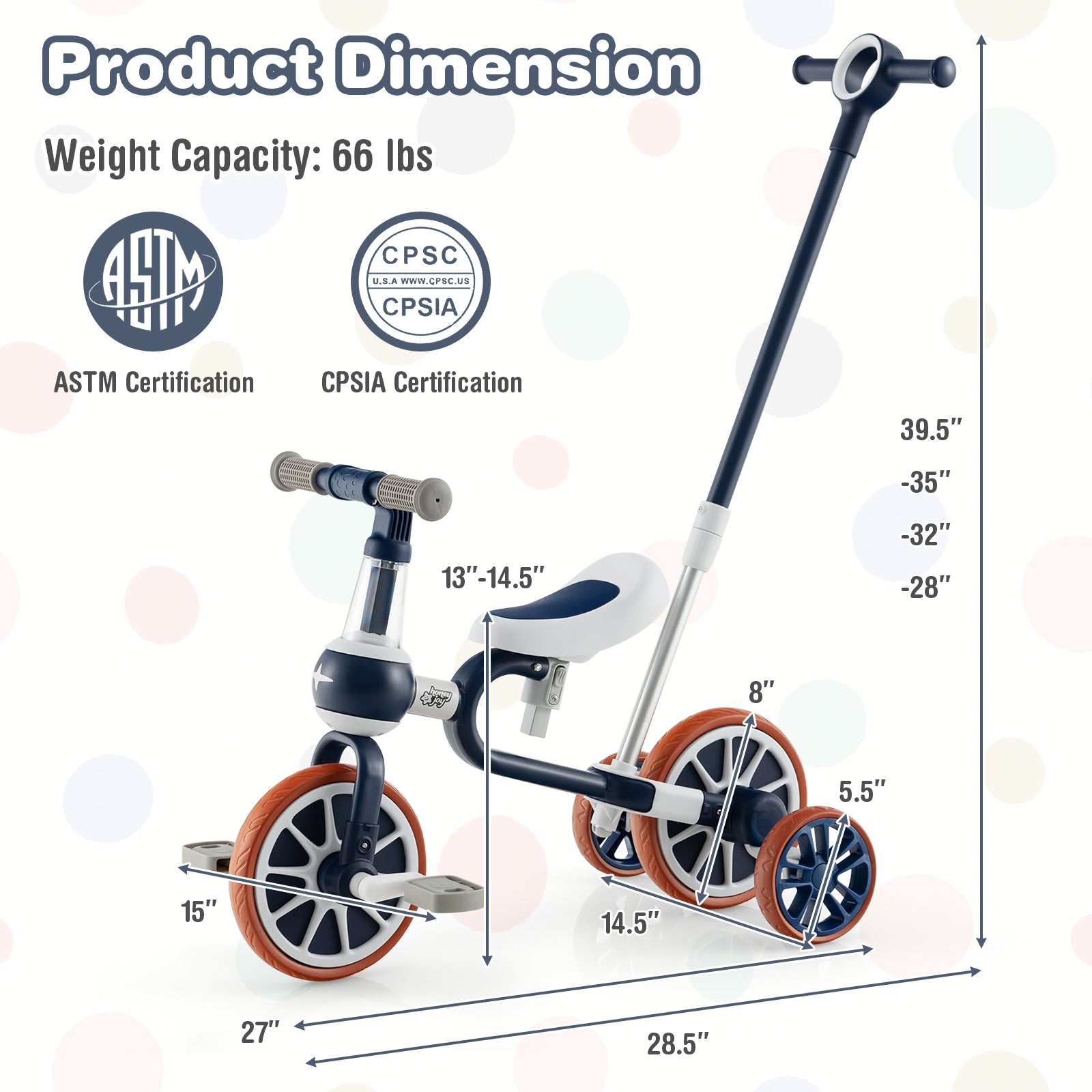 4-in-1 Kids Trike Bike with Seat Height and Adjustable Parent Push Handle, Navy Push & Pedal Ride On Toys at Gallery Canada