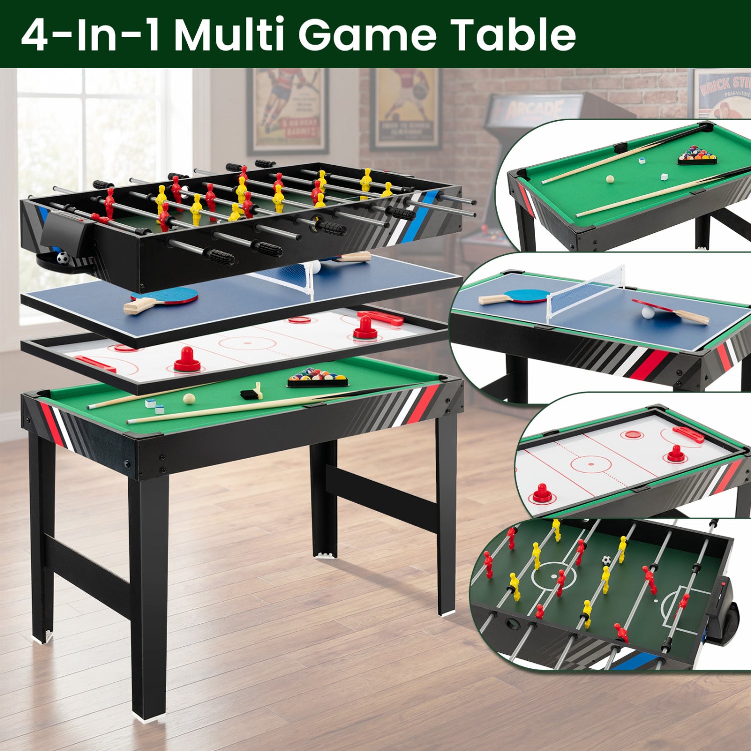 4-In-1 Multi Game Table With Pool Billiards Game Room at Gallery Canada