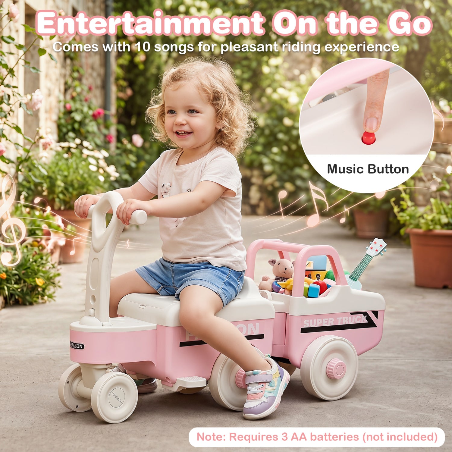 4 in 1 Ride on Push Car with Music and Under-Seat Storage for Boys Girls, Pink Push & Pedal Ride On Toys at Gallery Canada