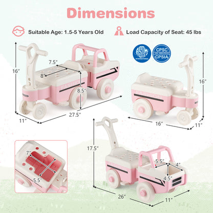 4 in 1 Ride on Push Car with Music and Under-Seat Storage for Boys Girls, Pink Push & Pedal Ride On Toys at Gallery Canada