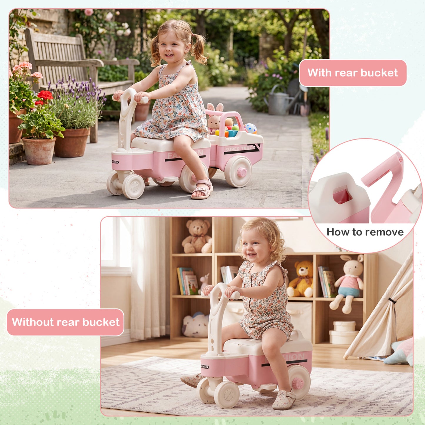 4 in 1 Ride on Push Car with Music and Under-Seat Storage for Boys Girls, Pink Push & Pedal Ride On Toys at Gallery Canada