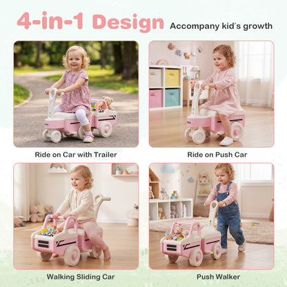 4 in 1 Ride on Push Car with Music and Under-Seat Storage for Boys Girls, Pink Push & Pedal Ride On Toys at Gallery Canada