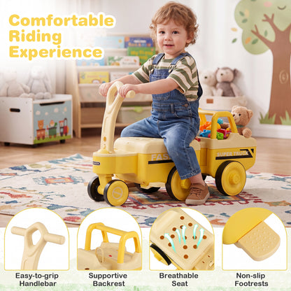 4 in 1 Ride on Push Car with Music and Under-Seat Storage for Boys Girls, Yellow Push & Pedal Ride On Toys at Gallery Canada