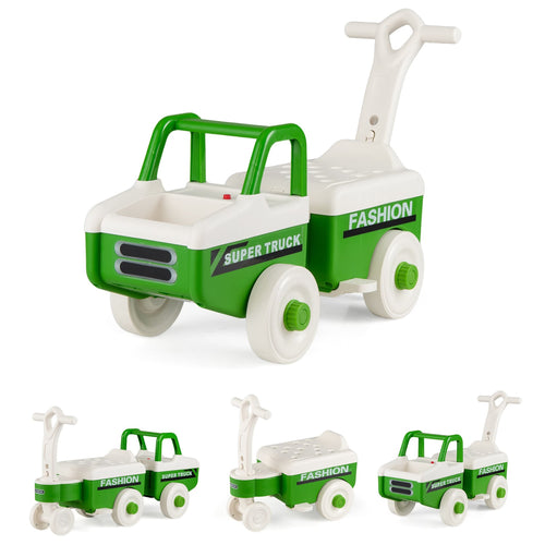 4 in 1 Ride on Push Car with Music and Under-Seat Storage for Boys Girls, Green