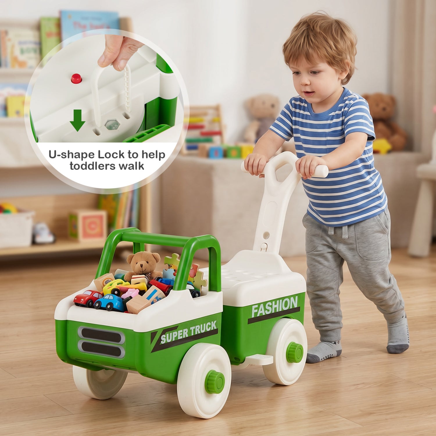 4 in 1 Ride on Push Car with Music and Under-Seat Storage for Boys Girls, Green Push & Pedal Ride On Toys at Gallery Canada