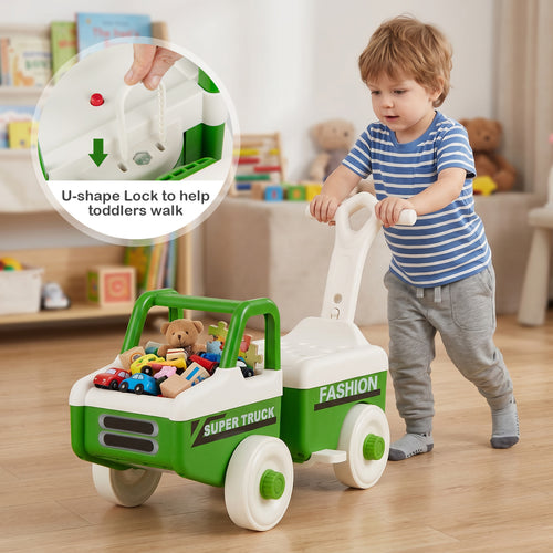 4 in 1 Ride on Push Car with Music and Under-Seat Storage for Boys Girls, Green