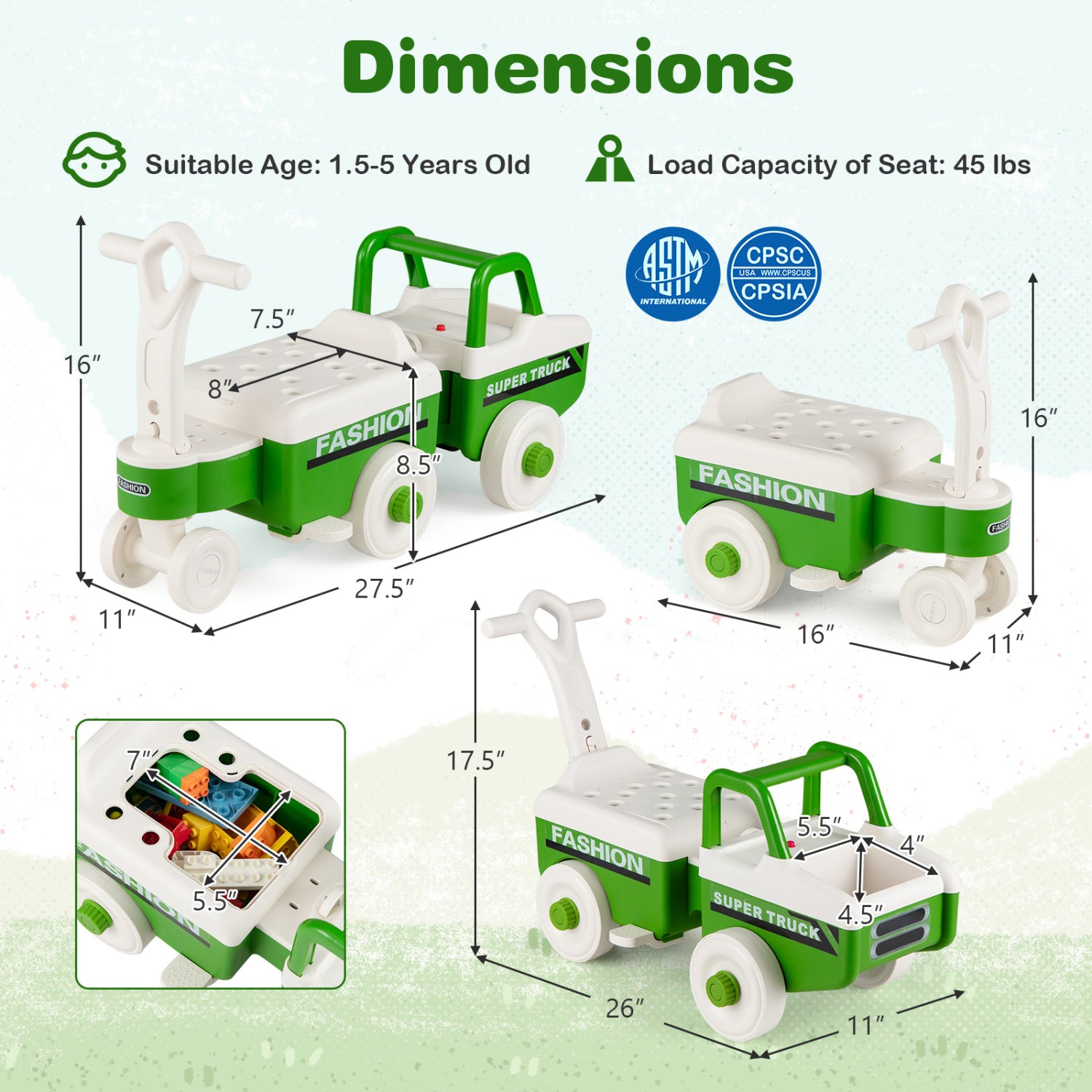 4 in 1 Ride on Push Car with Music and Under-Seat Storage for Boys Girls, Green Push & Pedal Ride On Toys at Gallery Canada