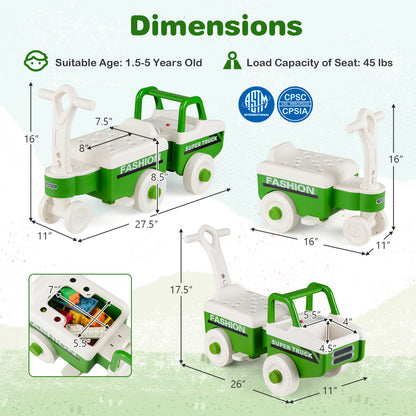 4 in 1 Ride on Push Car with Music and Under-Seat Storage for Boys Girls, Green Push & Pedal Ride On Toys at Gallery Canada