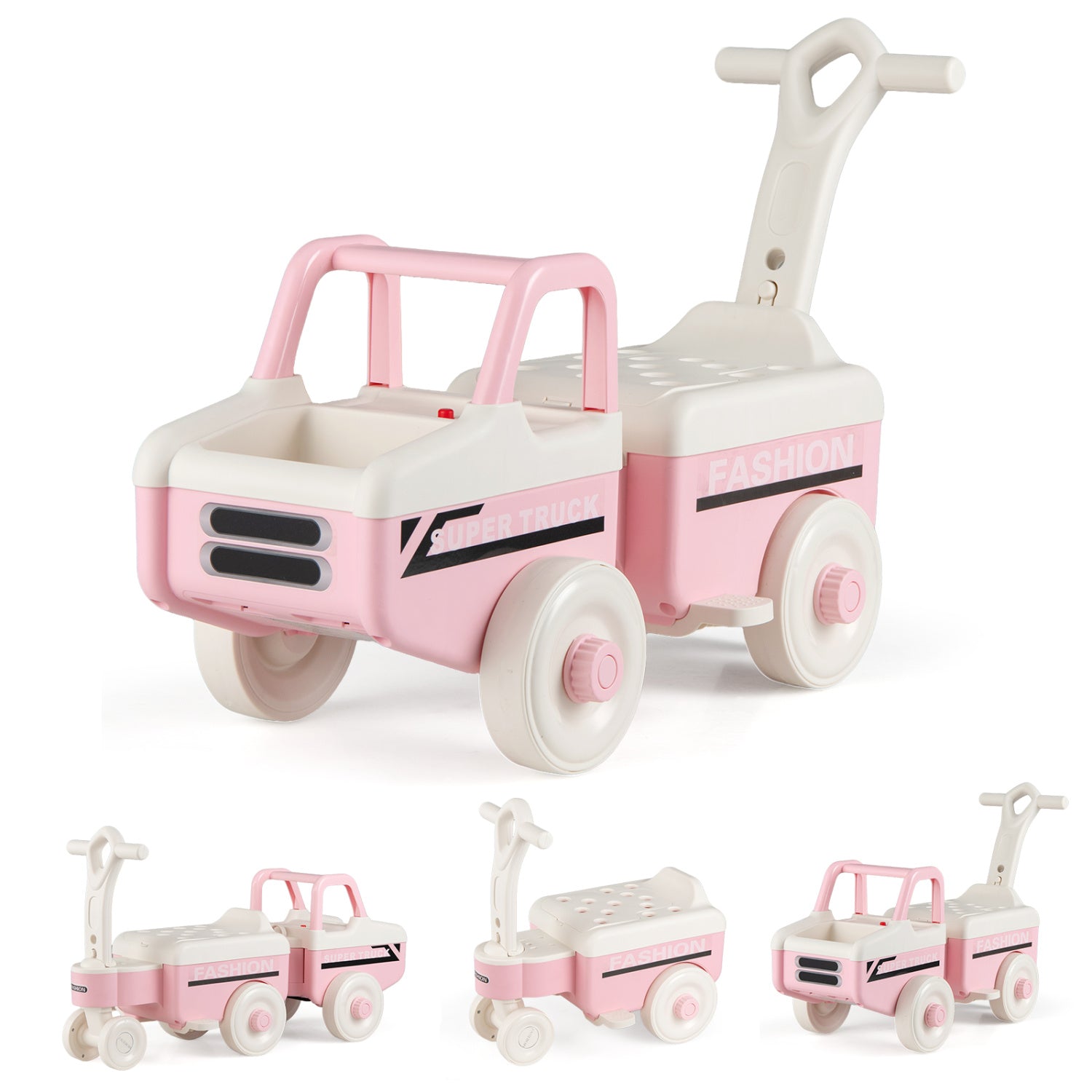 4 in 1 Ride on Push Car with Music and Under-Seat Storage for Boys Girls, Pink Push & Pedal Ride On Toys at Gallery Canada