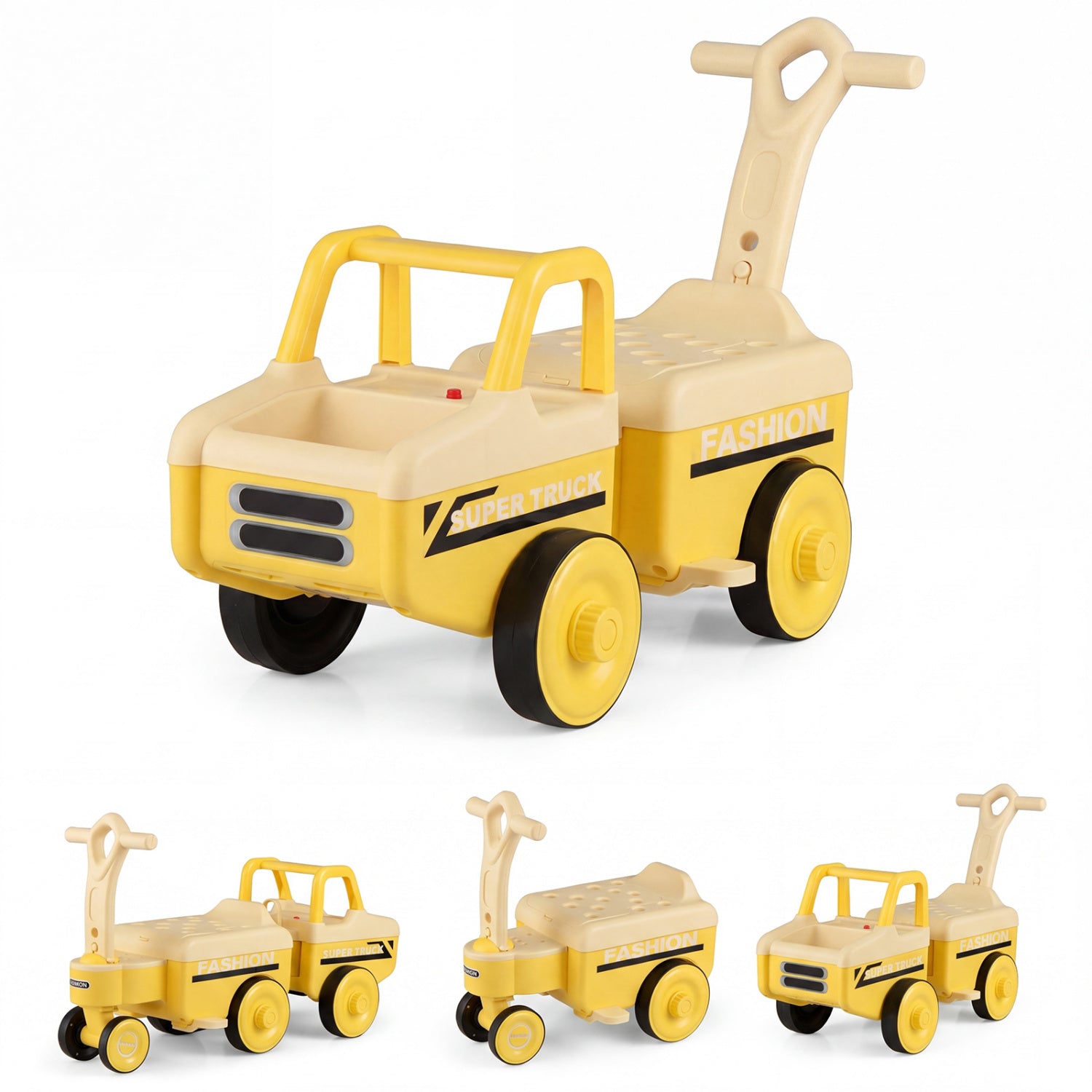 4 in 1 Ride on Push Car with Music and Under-Seat Storage for Boys Girls, Yellow Push & Pedal Ride On Toys Yellow at Gallery Canada