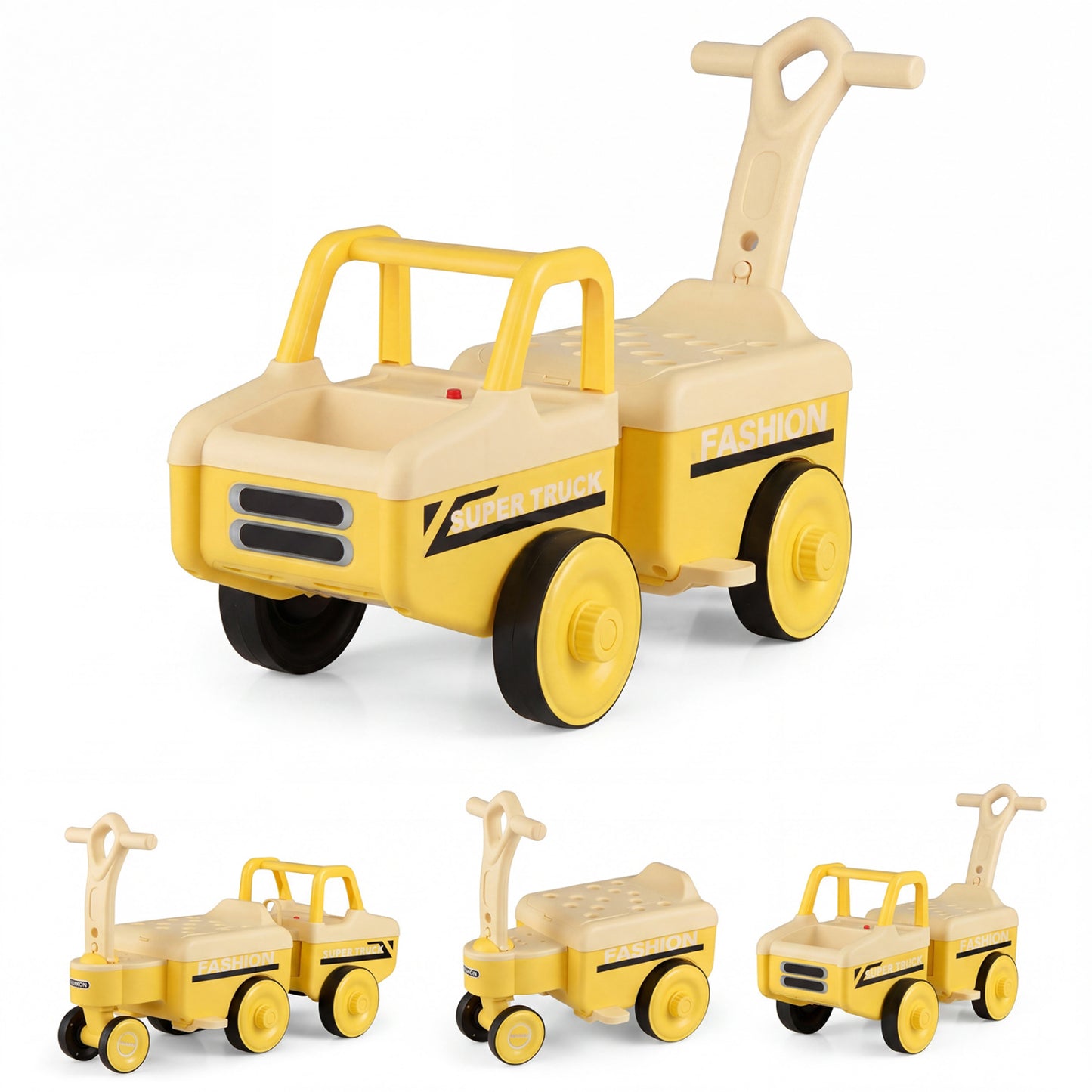 4 in 1 Ride on Push Car with Music and Under-Seat Storage for Boys Girls, Yellow Push & Pedal Ride On Toys Yellow at Gallery Canada