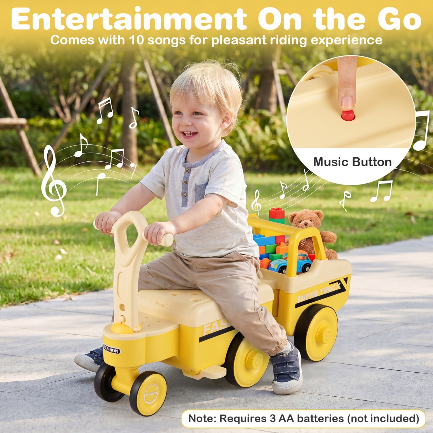 4 in 1 Ride on Push Car with Music and Under-Seat Storage for Boys Girls, Yellow Push & Pedal Ride On Toys at Gallery Canada