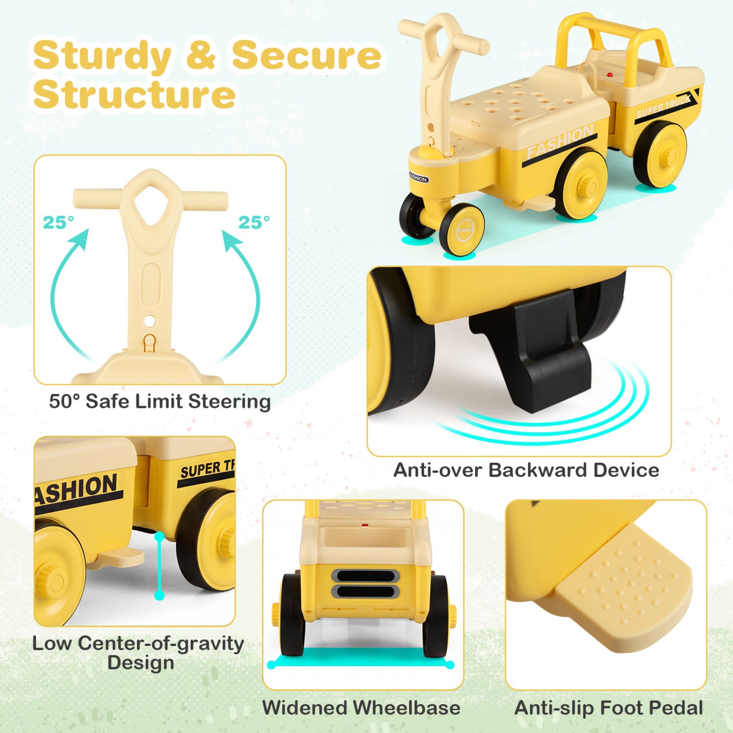 4 in 1 Ride on Push Car with Music and Under-Seat Storage for Boys Girls, Yellow Push & Pedal Ride On Toys at Gallery Canada