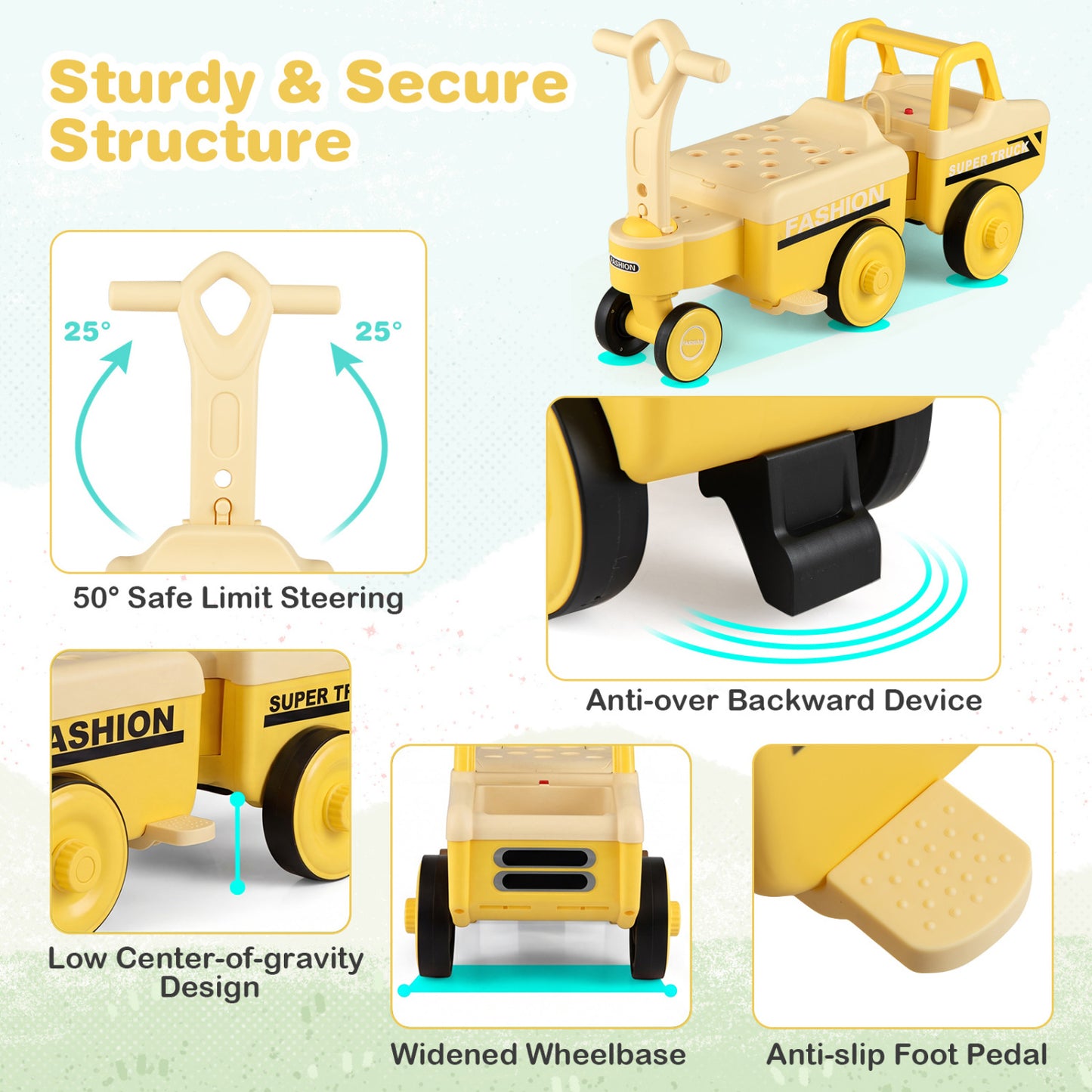4 in 1 Ride on Push Car with Music and Under-Seat Storage for Boys Girls, Yellow Push & Pedal Ride On Toys at Gallery Canada