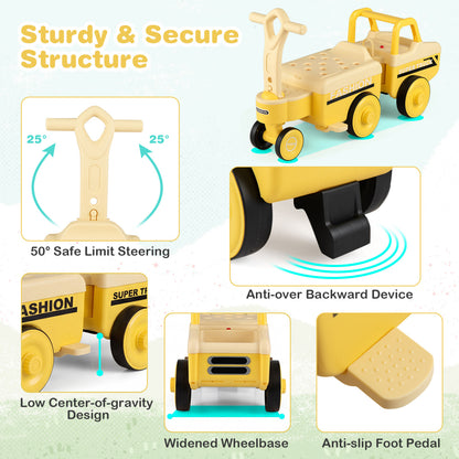 4 in 1 Ride on Push Car with Music and Under-Seat Storage for Boys Girls, Yellow Push & Pedal Ride On Toys at Gallery Canada