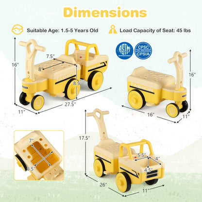 4 in 1 Ride on Push Car with Music and Under-Seat Storage for Boys Girls, Yellow Push & Pedal Ride On Toys at Gallery Canada