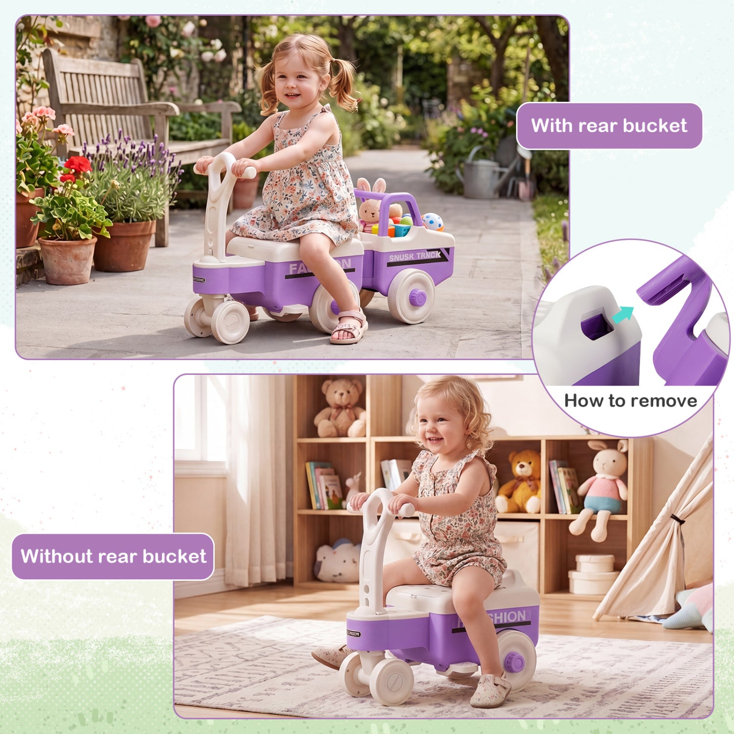 4 in 1 Ride on Push Car with Music and Under-Seat Storage for Boys Girls, Purple Push & Pedal Ride On Toys at Gallery Canada