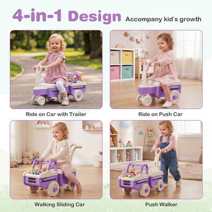 4 in 1 Ride on Push Car with Music and Under-Seat Storage for Boys Girls, Purple Push & Pedal Ride On Toys at Gallery Canada