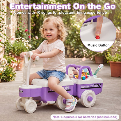 4 in 1 Ride on Push Car with Music and Under-Seat Storage for Boys Girls, Purple Push & Pedal Ride On Toys at Gallery Canada