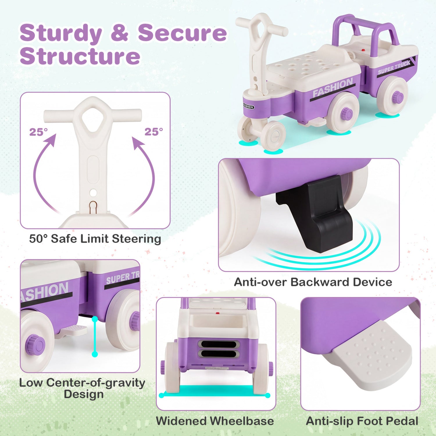 4 in 1 Ride on Push Car with Music and Under-Seat Storage for Boys Girls, Purple Push & Pedal Ride On Toys at Gallery Canada