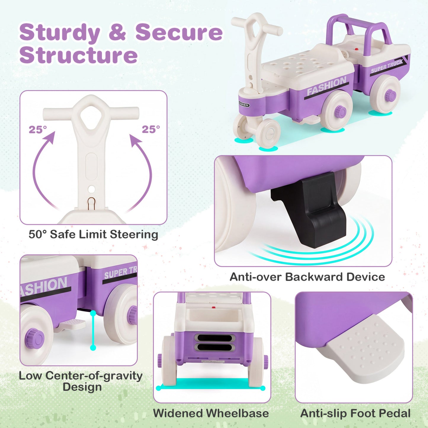 4 in 1 Ride on Push Car with Music and Under-Seat Storage for Boys Girls, Purple Push & Pedal Ride On Toys at Gallery Canada