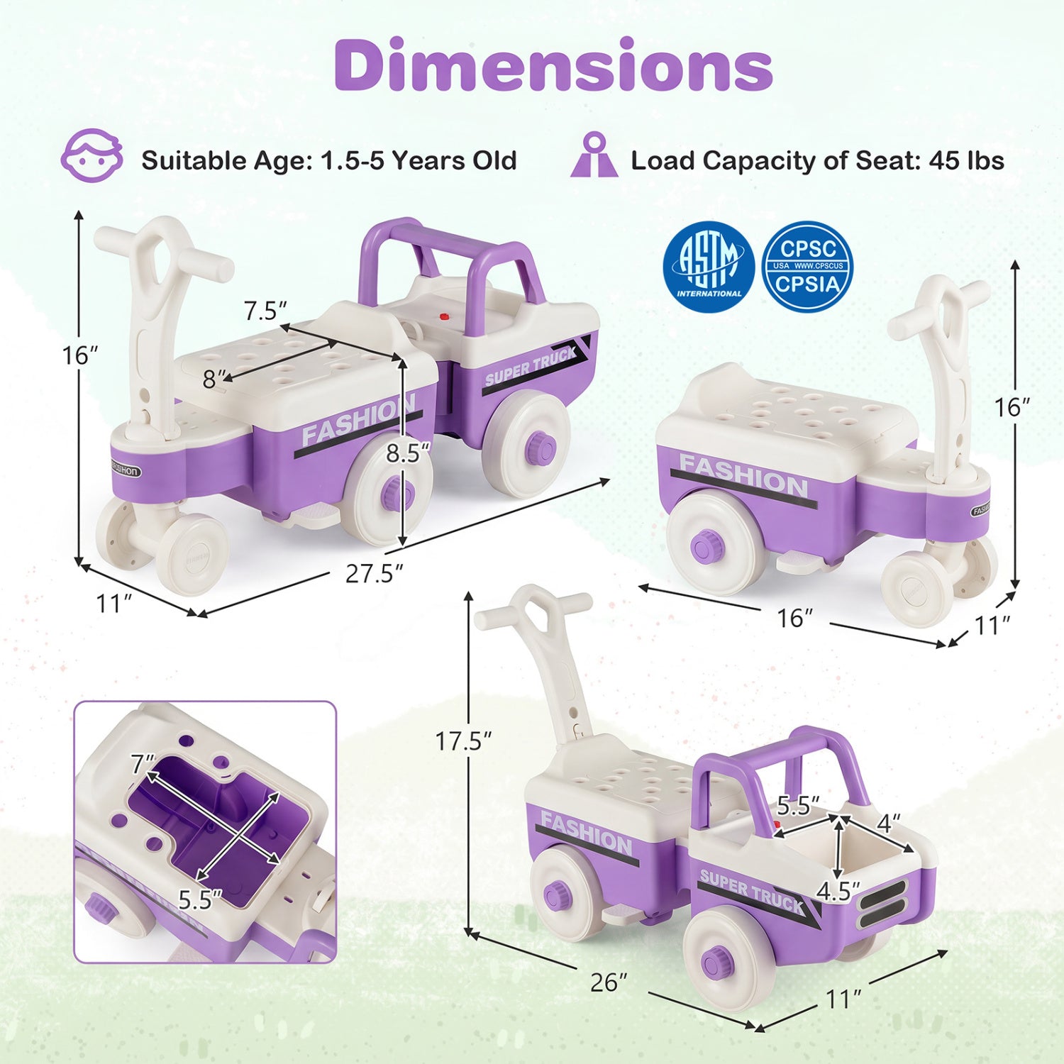 4 in 1 Ride on Push Car with Music and Under-Seat Storage for Boys Girls, Purple Push & Pedal Ride On Toys at Gallery Canada