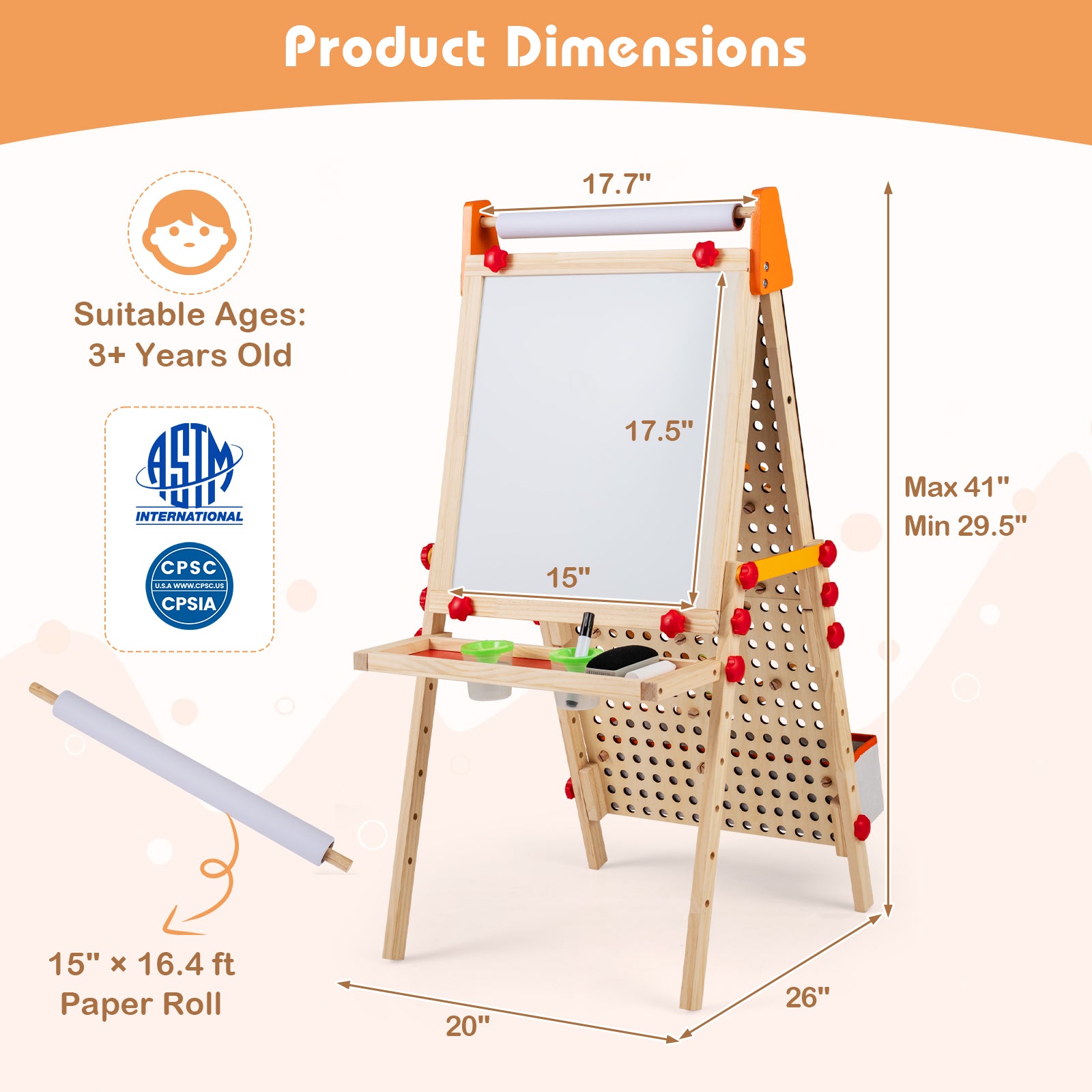 4-in-1 Wooden Kids Art Easel Double-Sided Foldable with Paper Roll and Storage Tray, Natural Art Easels at Gallery Canada