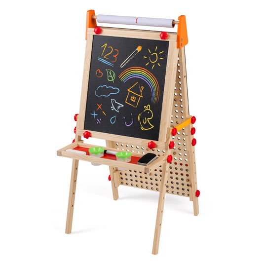 4-in-1 Wooden Kids Art Easel Double-Sided Foldable with Paper Roll and Storage Tray, Natural Art Easels Natural at Gallery Canada