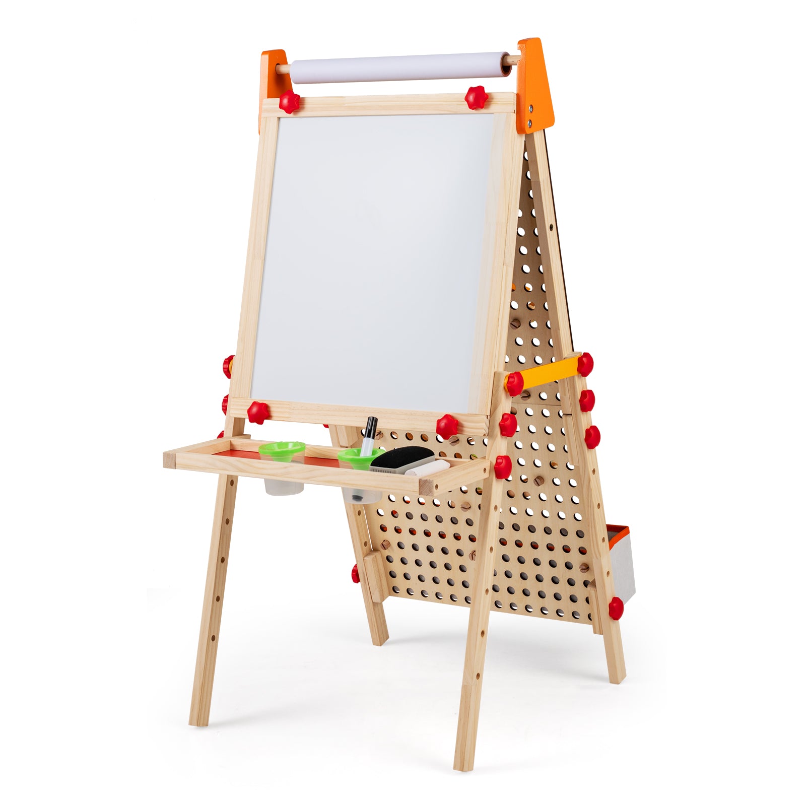 4-in-1 Wooden Kids Art Easel Double-Sided Foldable with Paper Roll and Storage Tray, Natural Art Easels at Gallery Canada