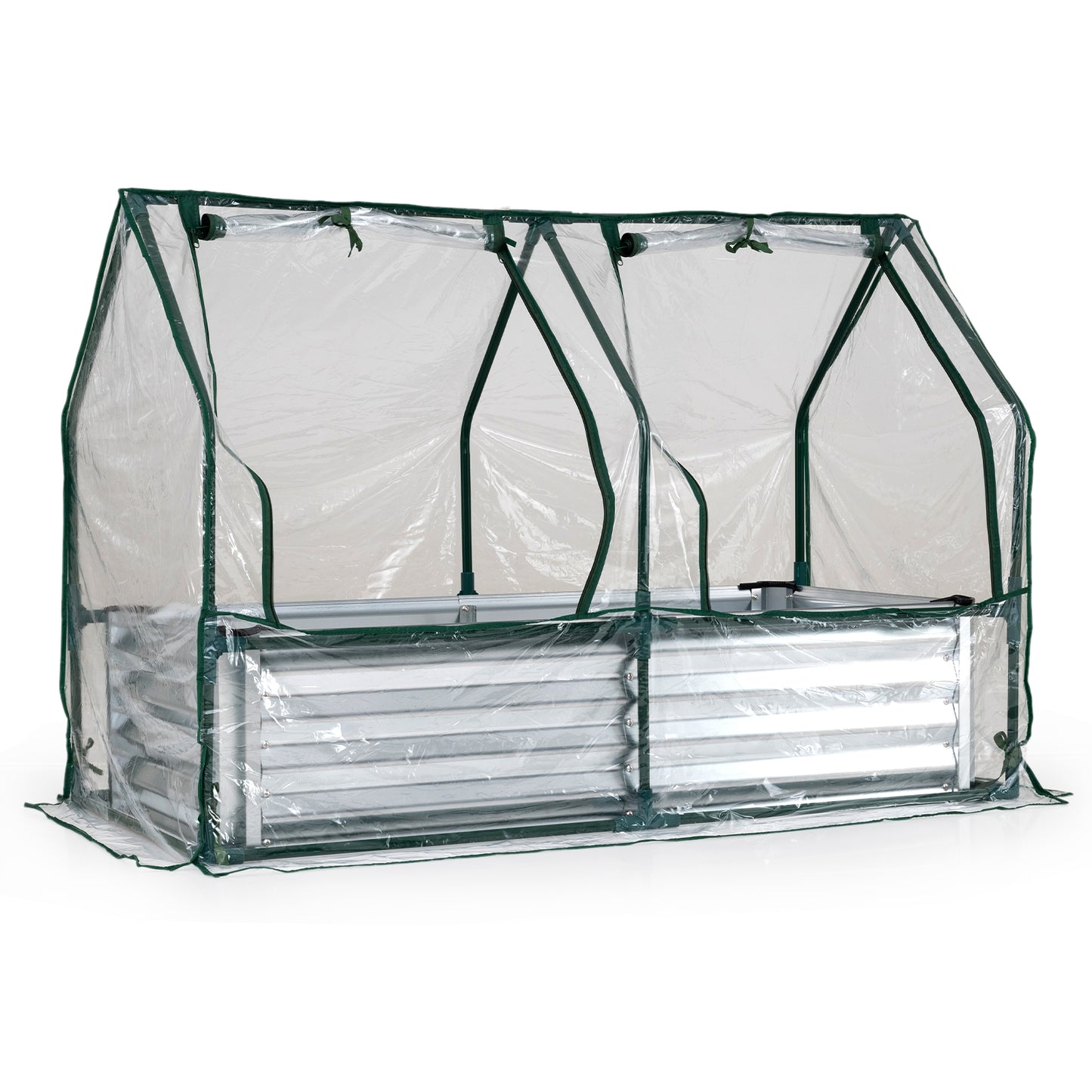 4x2x3 Feet Galvanized Raised Garden Bed, Greenhouse Cover, Silver Raised Garden Beds Silver at Gallery Canada
