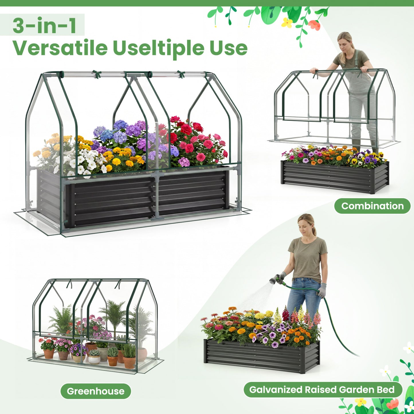 4 x 2 x 3 Feet Galvanized Raised Garden Bed, Greenhouse Cover, Black Raised Garden Beds at Gallery Canada