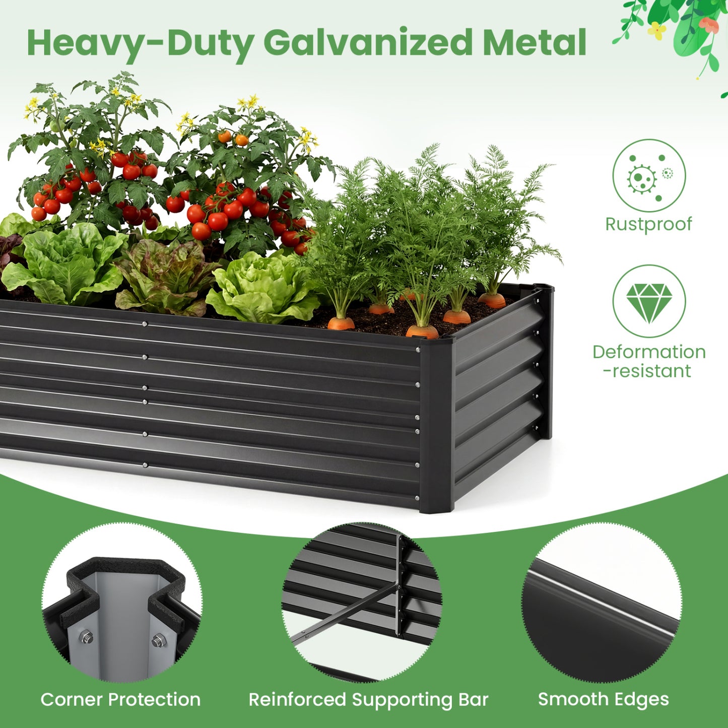 4 x 2 x 3 Feet Galvanized Raised Garden Bed, Greenhouse Cover, Black Raised Garden Beds at Gallery Canada