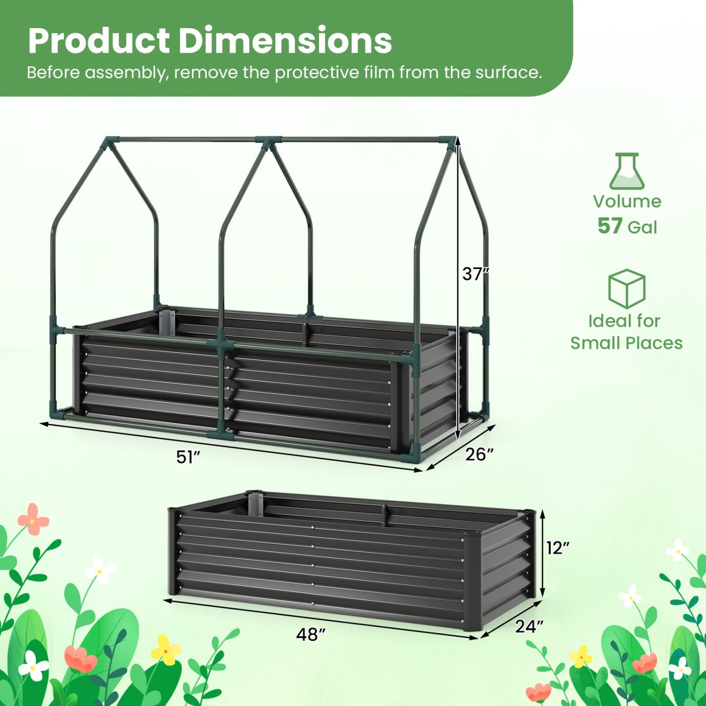 4 x 2 x 3 Feet Galvanized Raised Garden Bed, Greenhouse Cover, Black Raised Garden Beds at Gallery Canada
