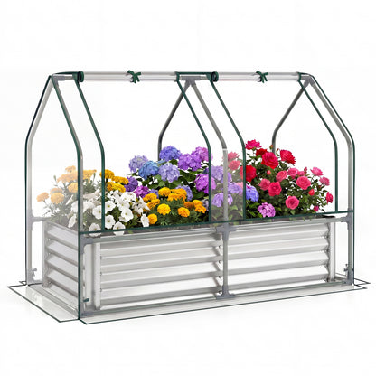 4x2x3 Feet Galvanized Raised Garden Bed, Greenhouse Cover, Silver Raised Garden Beds Silver at Gallery Canada