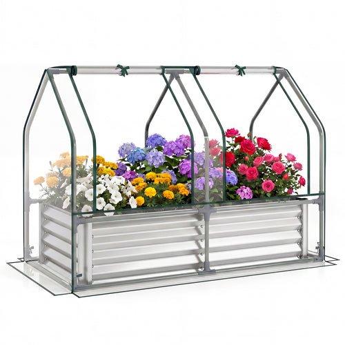 4x2x3 Feet Galvanized Raised Garden Bed, Greenhouse Cover, Silver