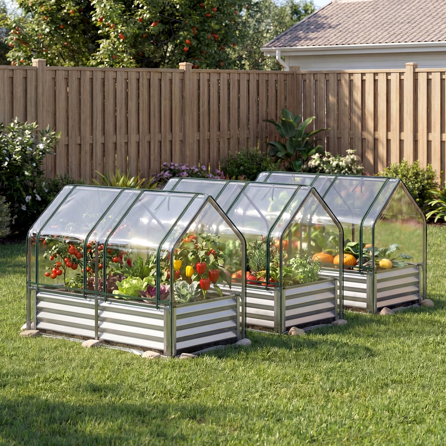 4x2x3 Feet Galvanized Raised Garden Bed, Greenhouse Cover, Silver Raised Garden Beds at Gallery Canada