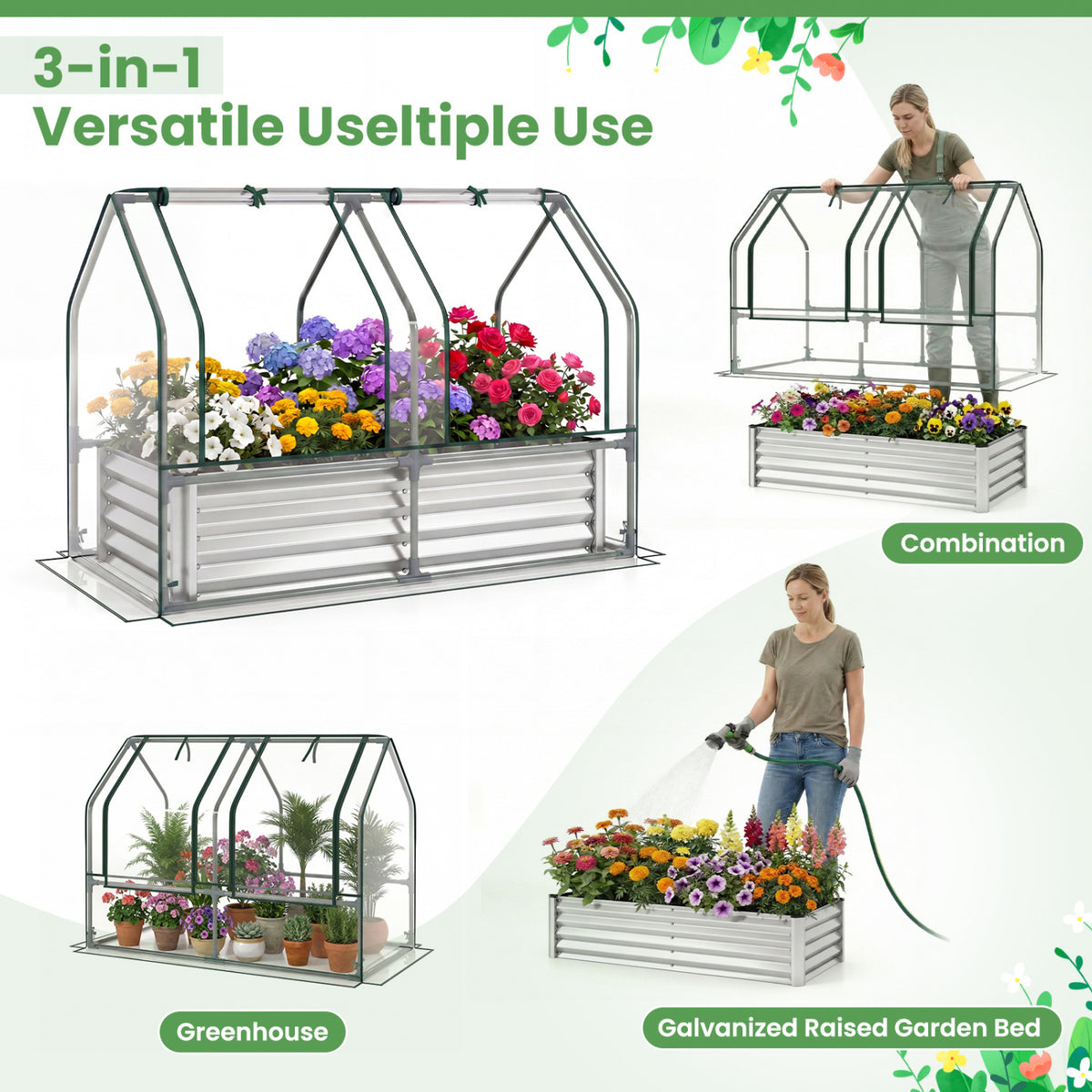 4x2x3 Feet Galvanized Raised Garden Bed, Greenhouse Cover, Silver Raised Garden Beds at Gallery Canada
