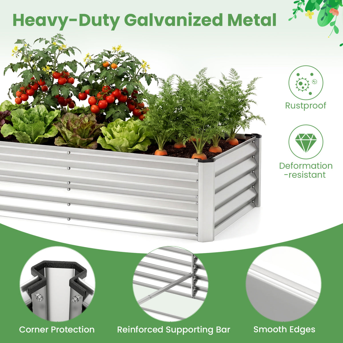 4x2x3 Feet Galvanized Raised Garden Bed, Greenhouse Cover, Silver Raised Garden Beds at Gallery Canada