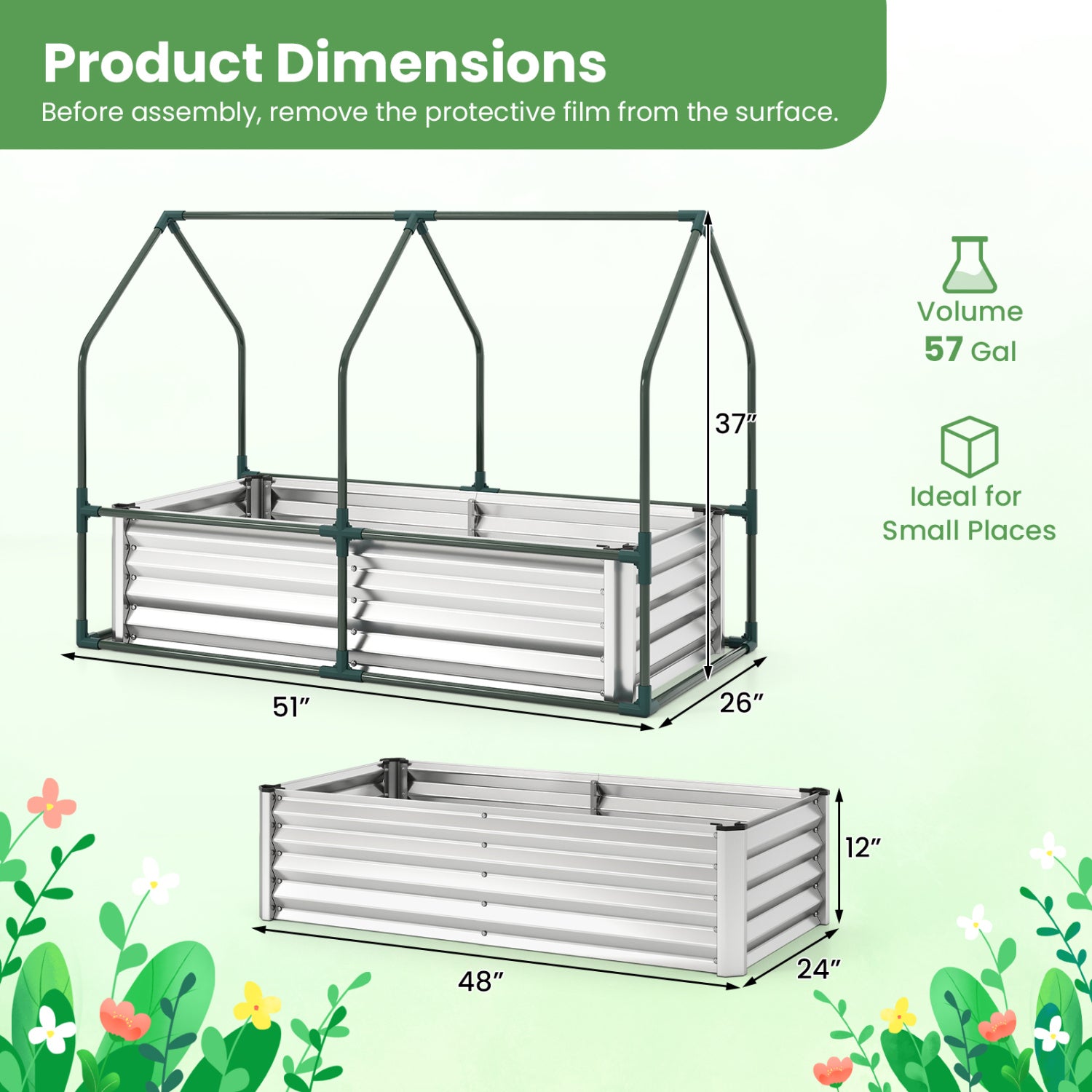 4x2x3 Feet Galvanized Raised Garden Bed, Greenhouse Cover, Silver Raised Garden Beds at Gallery Canada