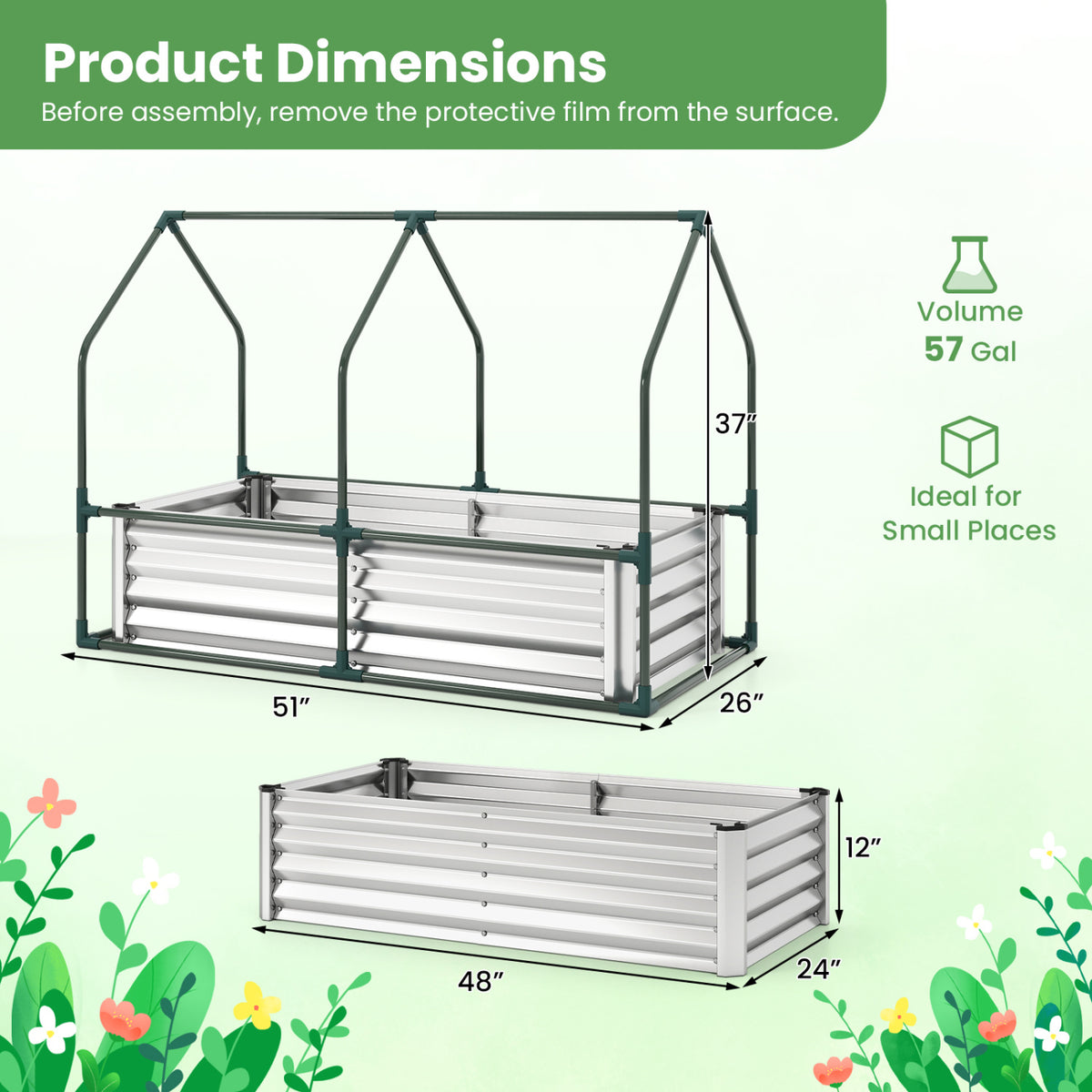 4x2x3 Feet Galvanized Raised Garden Bed, Greenhouse Cover, Silver Raised Garden Beds at Gallery Canada
