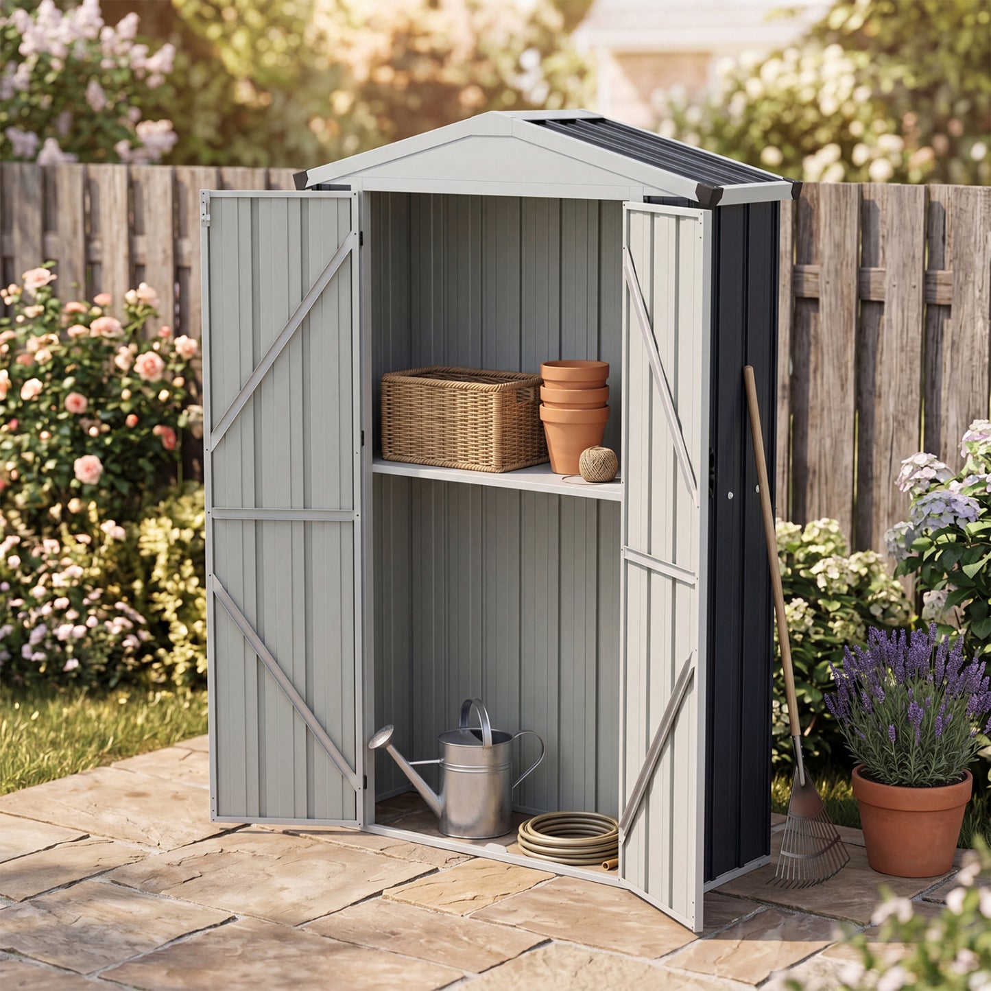 4 X 2 X 6 FT Outdoor Storage Shed, Sloping Roof, Lockable Door, Gray