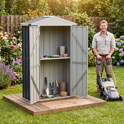 4 X 2 X 6 FT Outdoor Storage Shed, Sloping Roof, Lockable Door, Gray