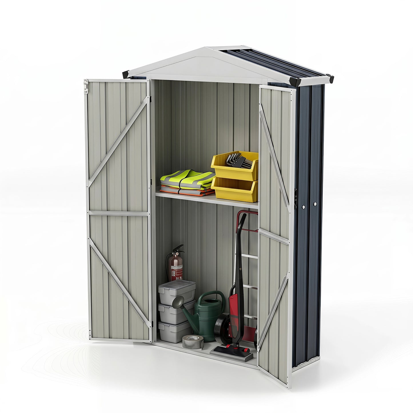 4 X 2 X 6 FT Outdoor Storage Shed, Sloping Roof, Lockable Door, Gray