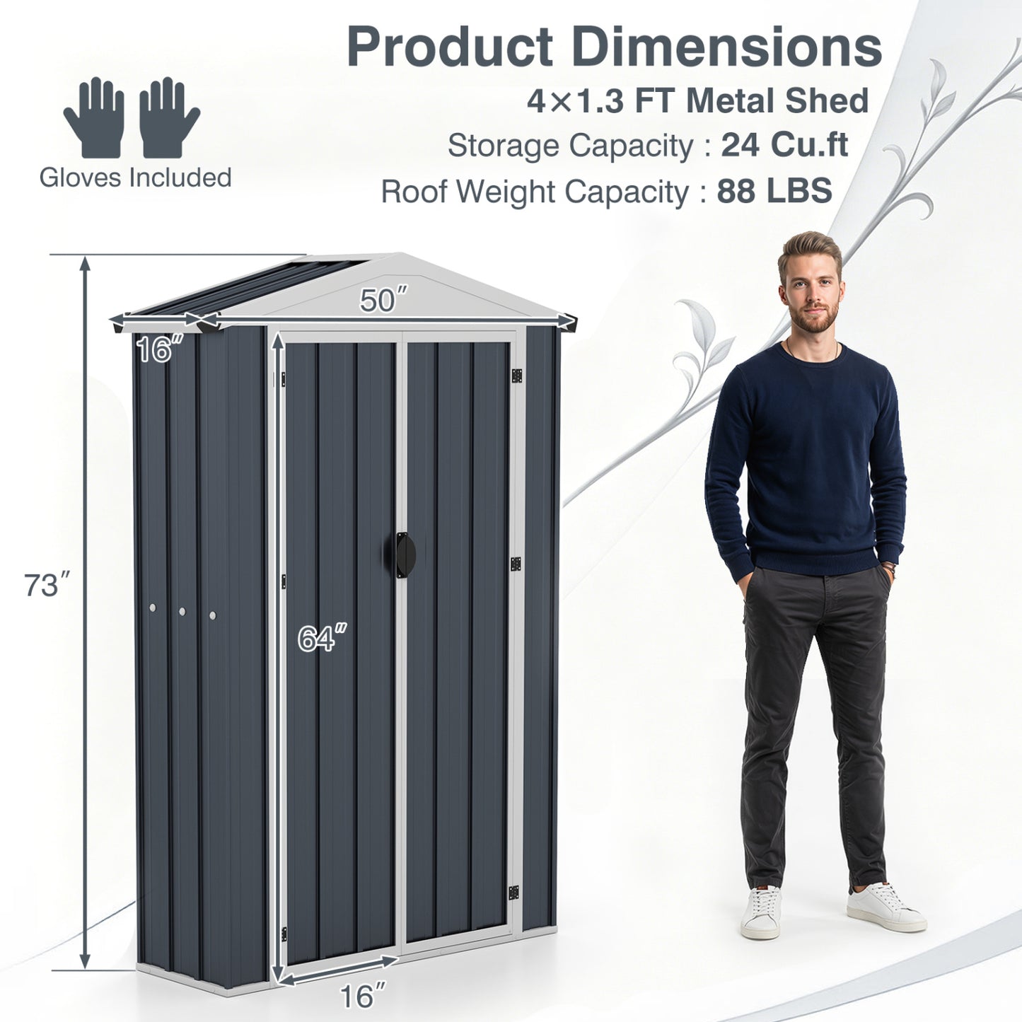 4 X 2 X 6 FT Outdoor Storage Shed, Sloping Roof, Lockable Door, Gray